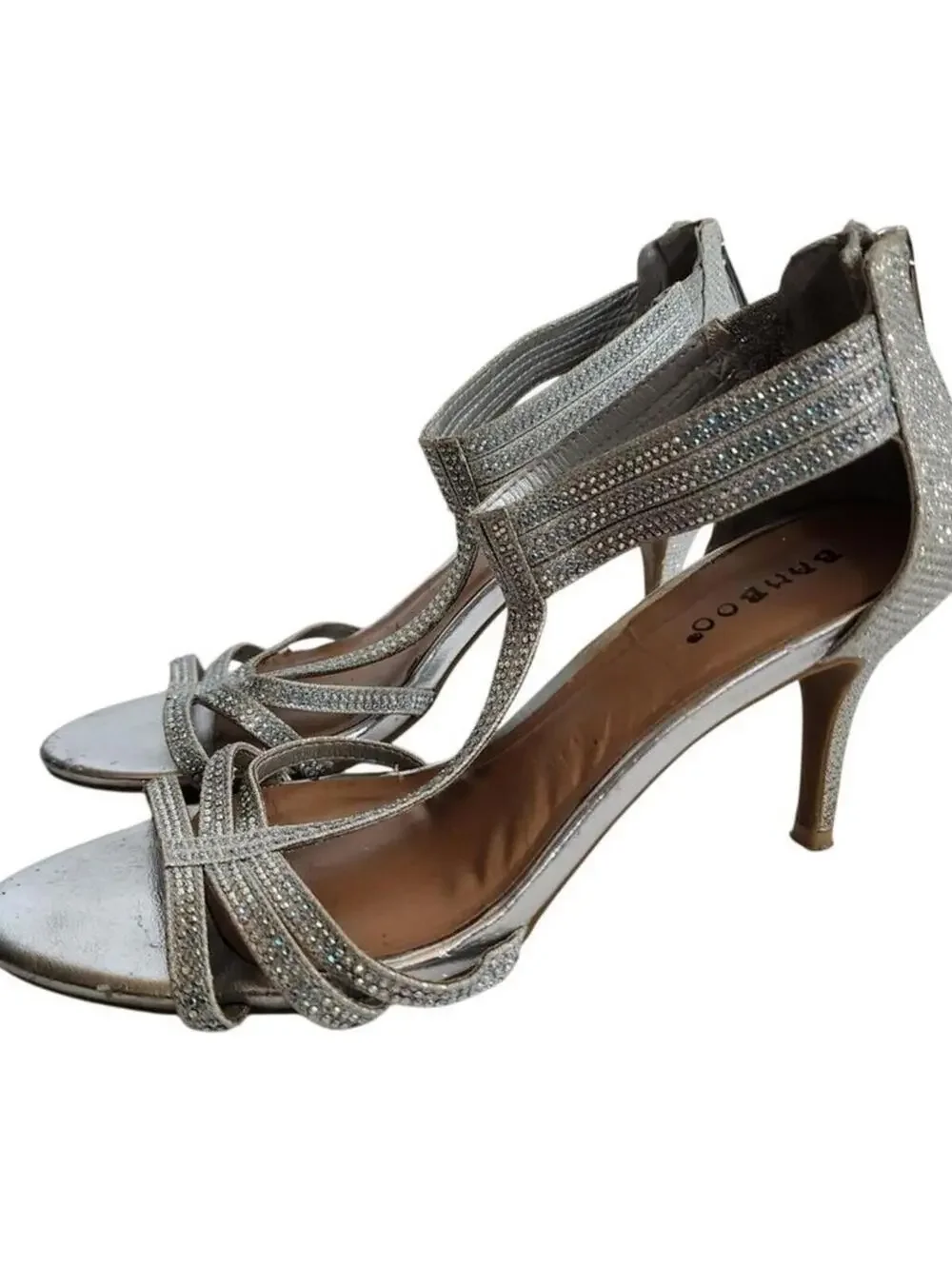 Bakboo Size 8 Sparkling Silver Sandal Heels Shoes
